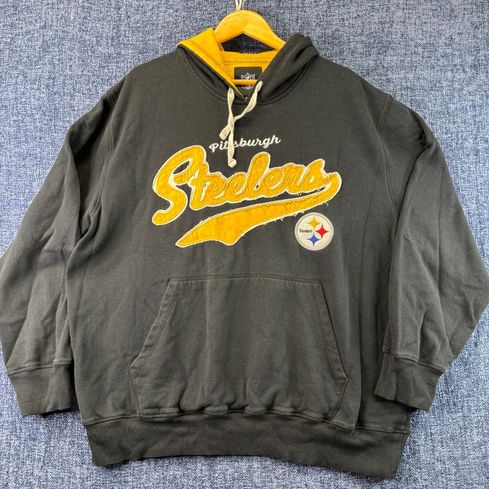 Pittsburgh Steelers Hoodie Mens XXL NFL Black Cotton Blend Regular Fit Applique